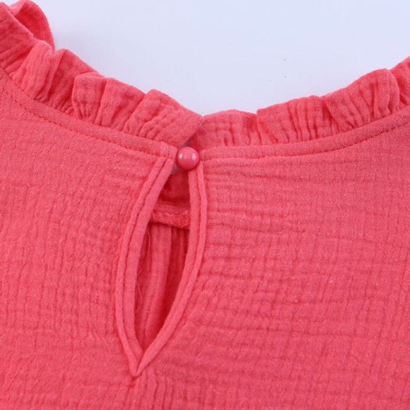 023. Rose Flutter Sleeve Frilled Neck Textured Blouse  Size M - Picture 8 of 11